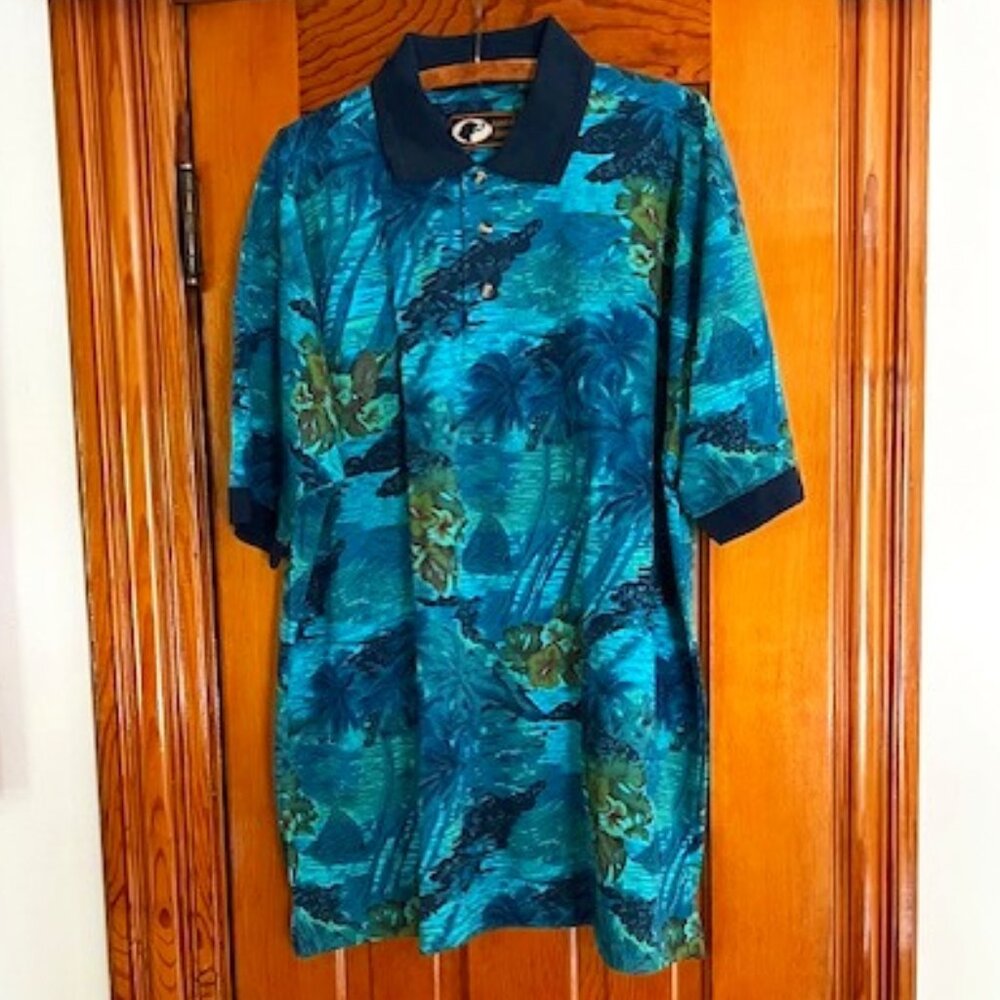 BOSTON TRADERS Hawaiian Print Short Sleeve Cotton Shirt Polo Men's Size XL